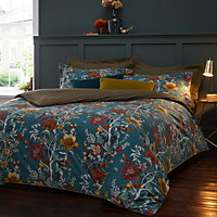 Paoletti Bloom Double Duvet Cover Set, Cotton, Teal