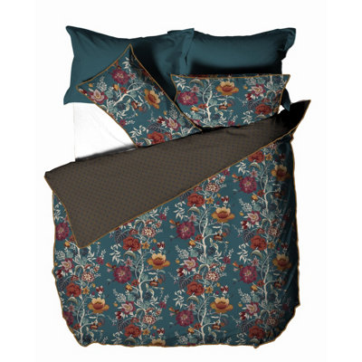 Paoletti Bloom King Duvet Cover Set, Cotton, Teal