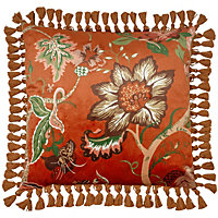 Paoletti Botanist Floral Velvet Tasselled Cushion Cover
