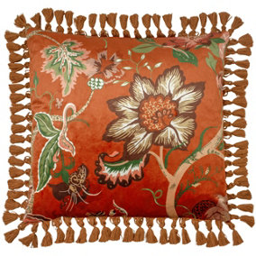 Paoletti Botanist Floral Velvet Tasselled Feather Filled Cushion