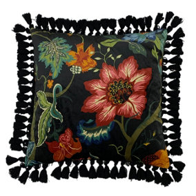 Paoletti Botanist Floral Velvet Tasselled Feather Filled Cushion