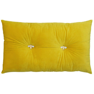 Paoletti Bumble Bee Buttoned Velvet Ready Filled Cushion