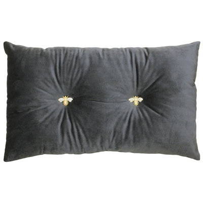 Paoletti Bumble Bee Buttoned Velvet Ready Filled Cushion