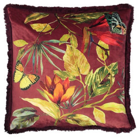 Paoletti Cahala Tropical Velvet Fringed Cushion Cover
