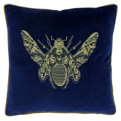 Paoletti Cerana Bee Embroidered Velvet Piped Cushion Cover