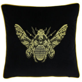 Paoletti Cerana Bee Embroidered Velvet Piped Feather Filled Cushion