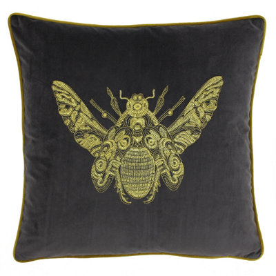 Paoletti Cerana Bee Embroidered Velvet Piped Feather Filled Cushion