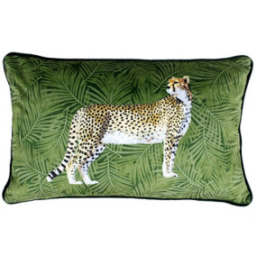 Paoletti Cheetah Forest Velvet Piped Cushion Cover