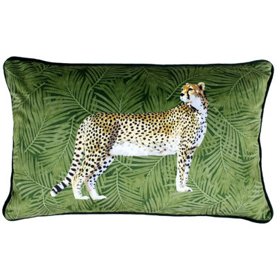 Paoletti Cheetah Forest Velvet Piped Polyester Filled Cushion