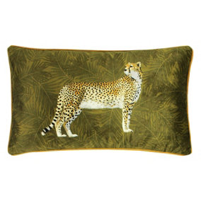 Paoletti Cheetah Forest Velvet Piped Polyester Filled Cushion
