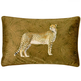 Paoletti Cheetah Printed Velvet Piped Polyester Filled Cushion