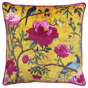 Paoletti Chinoiserie Floral Printed Piped Polyester Filled Cushion