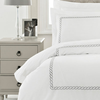 Paoletti Cleopatra Double Duvet Cover Set, Cotton, Silver
