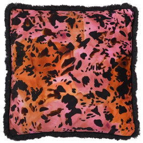 Paoletti Collette Satin Animal Print Fringed Cushion Cover
