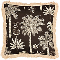 Paoletti Colonial Palm Tropical Printed Fringed Polyester Filled Cushion