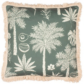 Paoletti Colonial Palm Tropical Printed Fringed Polyester Filled Cushion