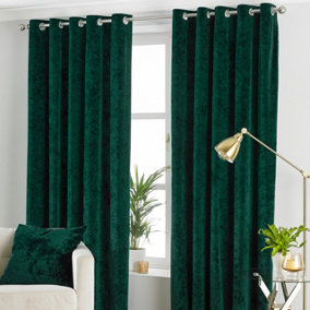 Paoletti Emerald Green Verona Crushed Velvet Eyelet Curtain Pair (W) 117cm x (L) 137cm
