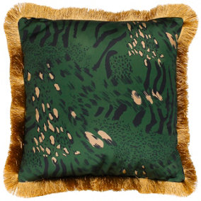 Paoletti Farrah Animal Printed Woven Fringed Polyester Filled Cushion