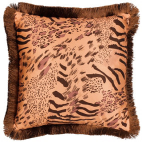 Paoletti Farrah Animal Printed Woven Fringed Polyester Filled Cushion