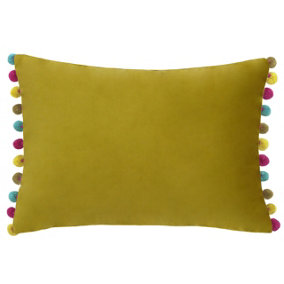 Paoletti Fiesta Soft Velvet Pom Pom Trimmed Polyester Filled Cushion