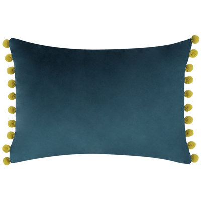 Paoletti Fiesta Cuscino In Velluto Con Pon Pon - 35x50 Cm - Grigio Silver - 4