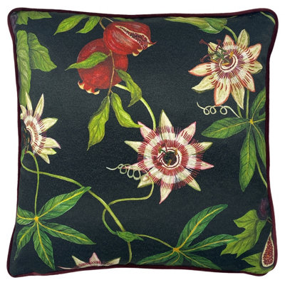 Paoletti Figaro Floral Piped Velvet Feather Filled Cushion