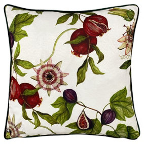 Paoletti Figaro Floral Printed Piped Velvet Polyester Filled Cushion
