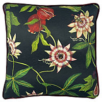 Paoletti Figaro Floral Printed Piped Velvet Polyester Filled Cushion