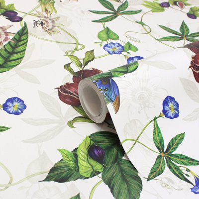 Paoletti Figaro White Digitally Printed Floral Wallpaper