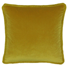 Paoletti Freya Fringed Soft Velvet Polyester Filled Cushion