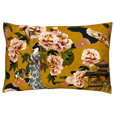 Paoletti Geisha Floral Printed Velvet Reverse Polyester Filled Cushion