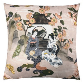 Paoletti Geisha Floral Printed Velvet Reverse Polyester Filled Cushion