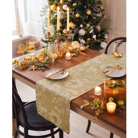 Paoletti Gold Stag Washable Festive Table Runner