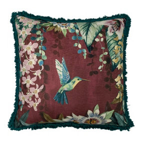 Paoletti Hanging Garden Large Hand-Painted Floral Fringed Polyester Filled Cushion