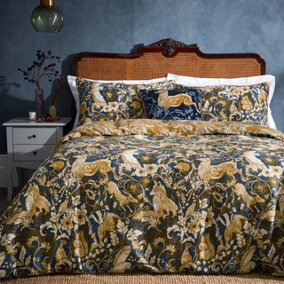 Paoletti Harewood Double Duvet Cover Set, Cotton, Blue