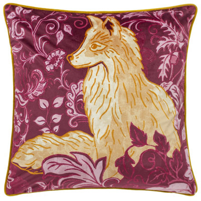 Paoletti Harewood Fox Printed Contrasting Piped Velvet Polyester Filled Cushion