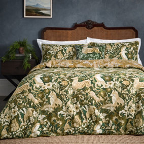 Paoletti Harewood Single Duvet Cover Set, Cotton, Emerald