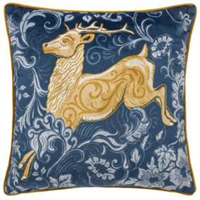 Paoletti Harewood Stag Velvet Piped Feather Filled Cushion