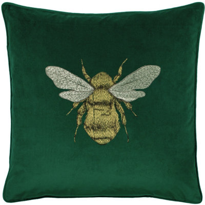 Paoletti Hortus Bee Embroidered Velvet Piped Feather Filled Cushion