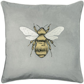 Paoletti Hortus Embroidered Bee Soft Velvet Pipe Trimmed Polyester Filled Cushion
