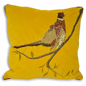 Paoletti Hunter Embroidered Pheasant Velvet Polyester Filled Cushion