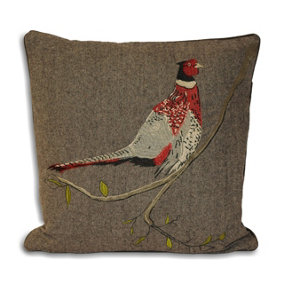 Paoletti Hunter Herringbone Embroidered Pheasant Polyester Filled Cushion