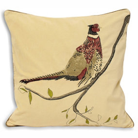 Paoletti Hunter Pheasant Velvet Piped Feather Filled Cushion