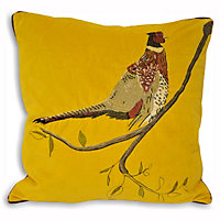 Paoletti Hunter Velvet Embroidered Pheasant Velvet Polyester Filled Cushion
