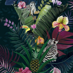 Paoletti Kala Black Digitally Printed Jungle Animals Wallpaper Sample