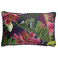 Paoletti Kala Rectangular Floral Piped Feather Filled Cushion