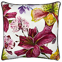 Paoletti Kala Square Floral Piped Feather Filled Cushion