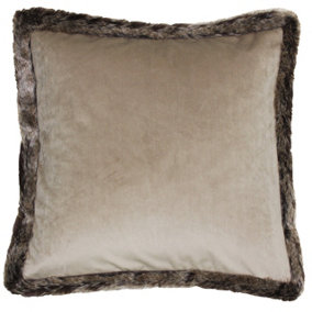 Paoletti Kiruna Velvet Faux Fur Trim Feather Filled Cushion