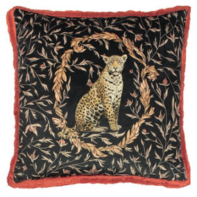 Paoletti Kitraya Leopard Floral Fringed Feather Filled Cushion