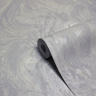 Paoletti Luxe Marble Grey Embossed Metallic Vinyl Wallpaper | DIY at B&Q